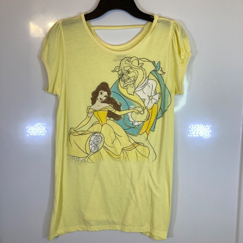 Beauty and the Beast Shirt YOUTH Sz XL Yellow Short Sleeve Glitter Disney